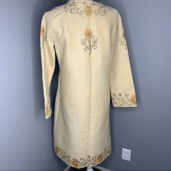 Vintage 1960s Boho Sweater Coat Embroidered Wool - Picture 3 of 5